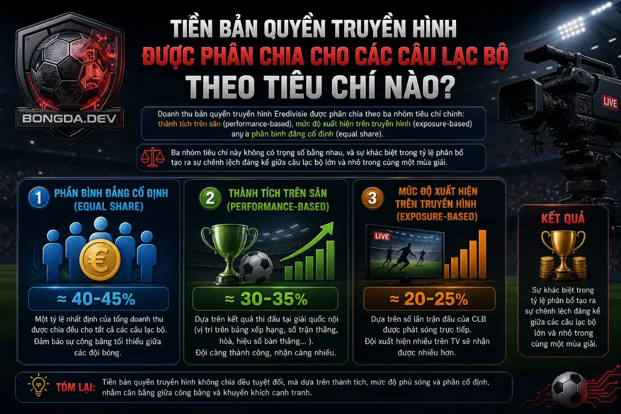 Mô hình đồ họa phân chia tỷ lệ phần trăm tiền thưởng cho các câu lạc bộ của liên đoàn bóng đá