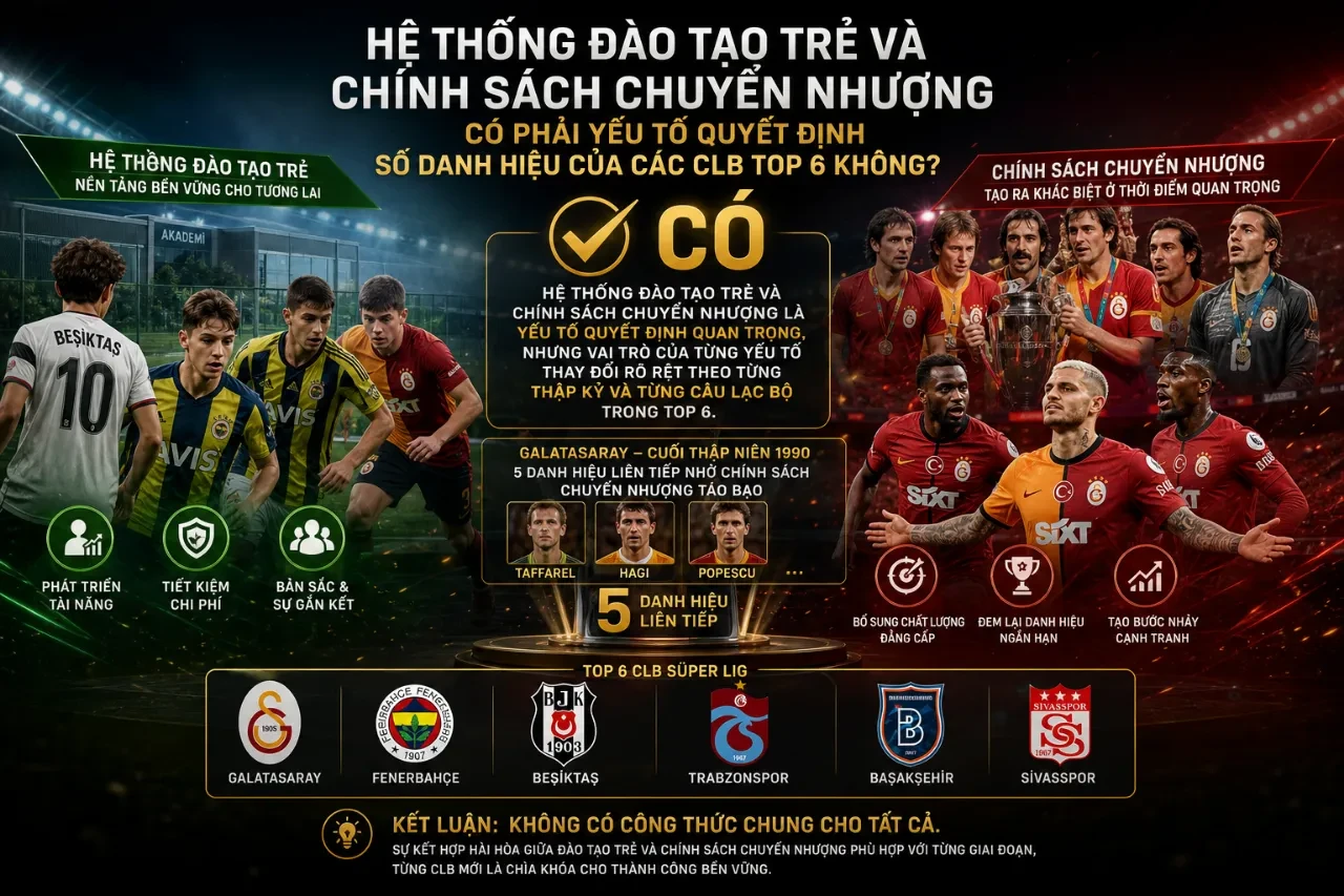 Top 6 Câu Lạc Bộ Vô Địch Süper Lig Nhiều Nhất Lịch Sử: Galatasaray Thống Trị Tuyệt Đối