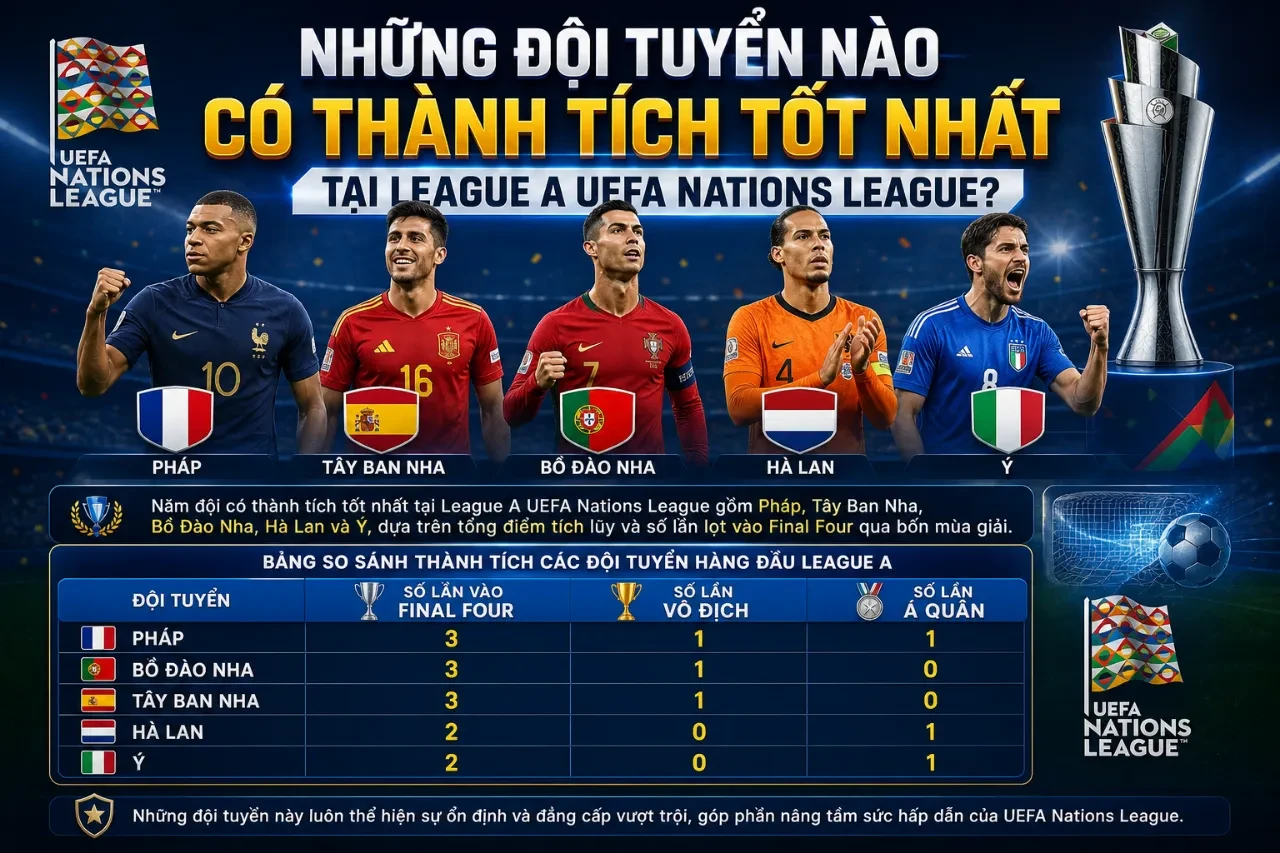 Bản đồ nhiệt và đồ họa trực quan thể hiện điểm số tích lũy của các đội tuyển mạnh nhất châu Âu