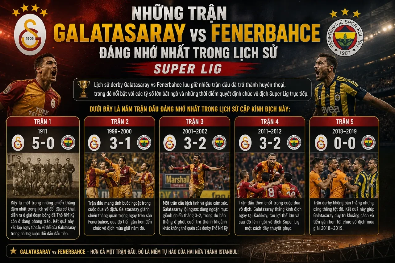 Thống Kê Thành Tích Đối Đầu Các Đội Bóng Super Lig: Lịch Sử H2H Galatasaray, Fenerbahce & Besiktas