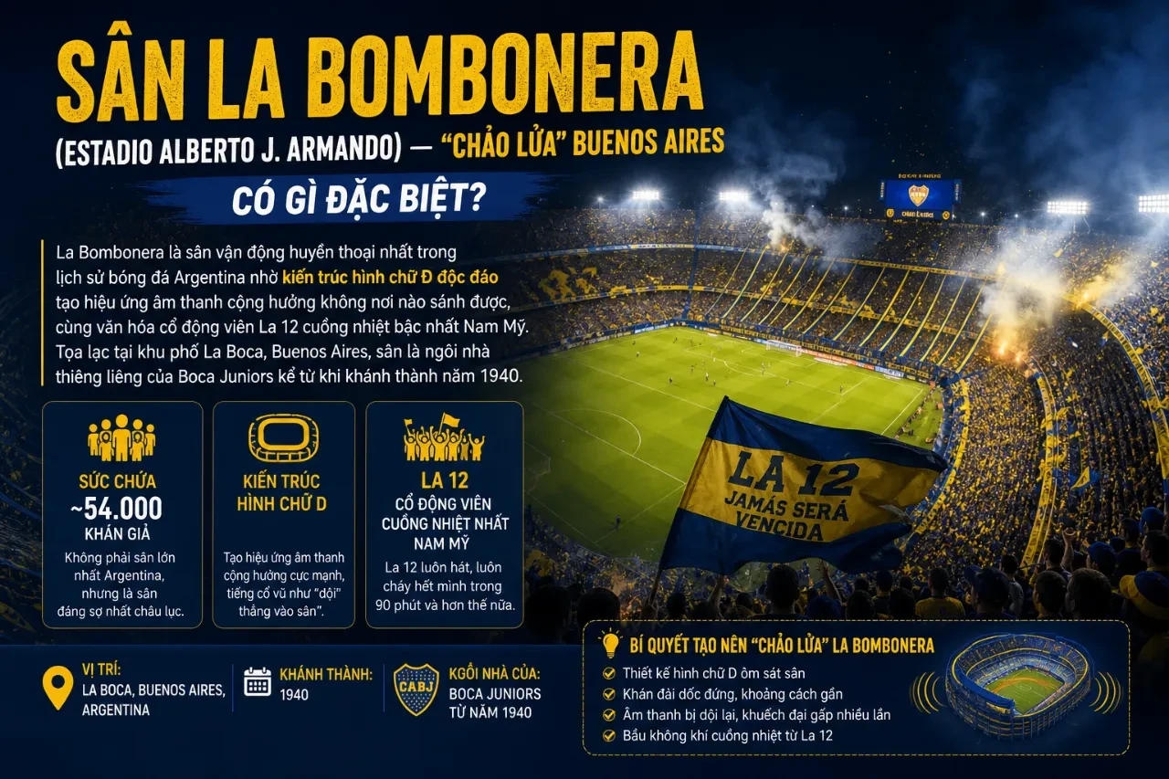 Góc nhìn toàn cảnh từ trên cao của sân vận động hình chữ D độc đáo Alberto J Armando La Bombonera