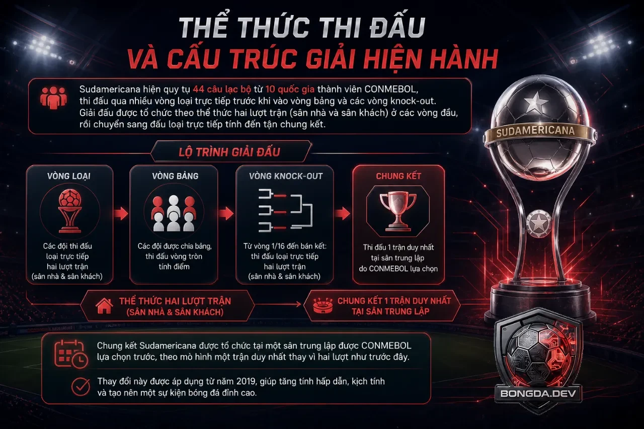 Sơ đồ minh họa thể thức chia nhóm hạt giống và quy trình tổ chức thi đấu loại trực tiếp của CONMEBOL