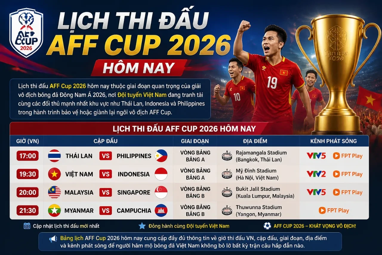 Lịch Thi Đấu AFF Cup 2026 Hôm Nay