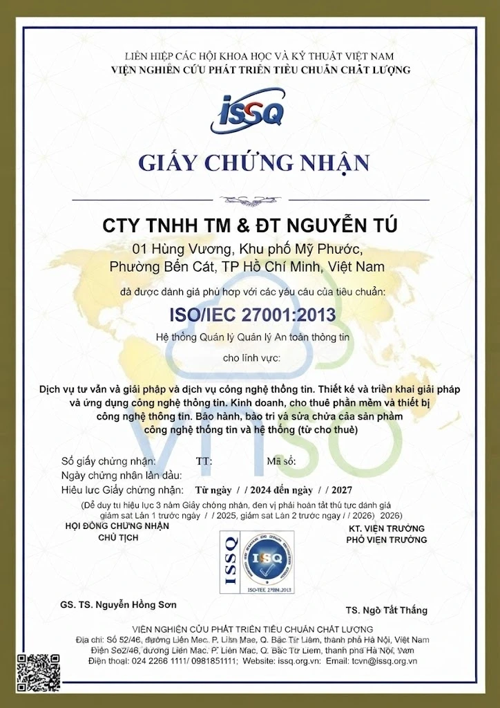 Giấy chứng nhận đạt tiêu chuẩn chất lượng ISSQ dành cho dịch vụ số
